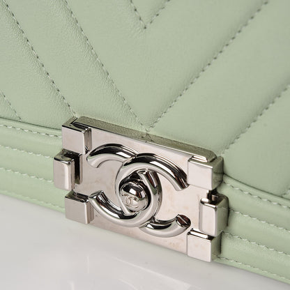 Chanel Calfskin Chevron Quilted Medium Boy Flap Light Green 9 of 11