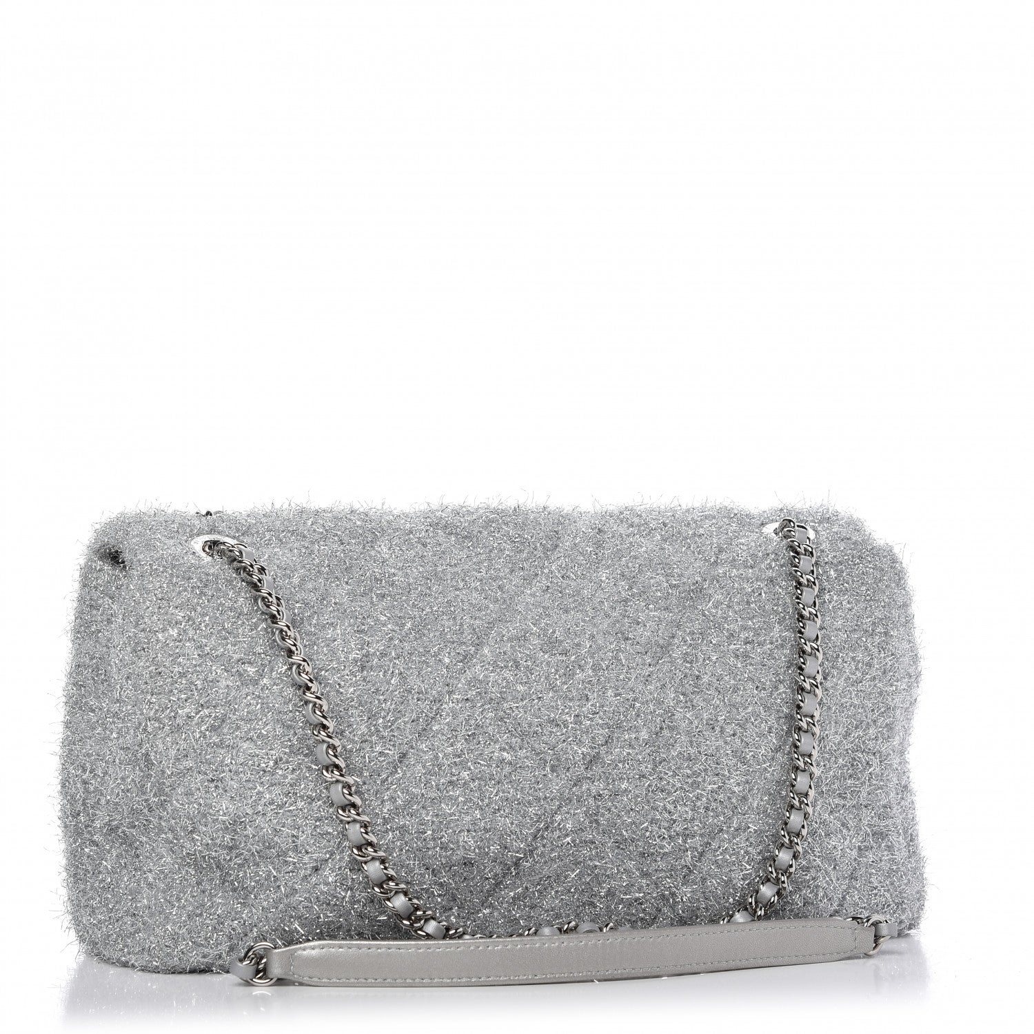 Chanel Lurex Knit Large Pluto Glitter Flap Silver 3 of 10