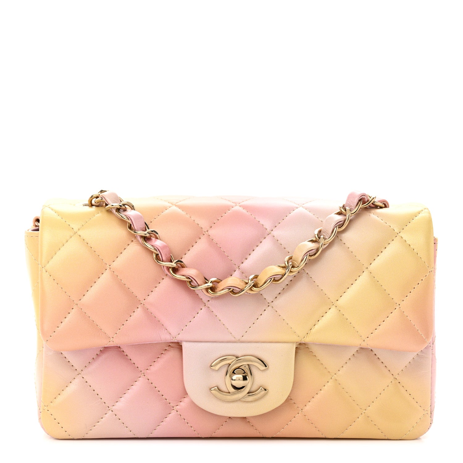 Chanel Lambskin Quilted Tie Dye Ombre Mini Rectangular Flap Yellow Multicolor 1 of 12