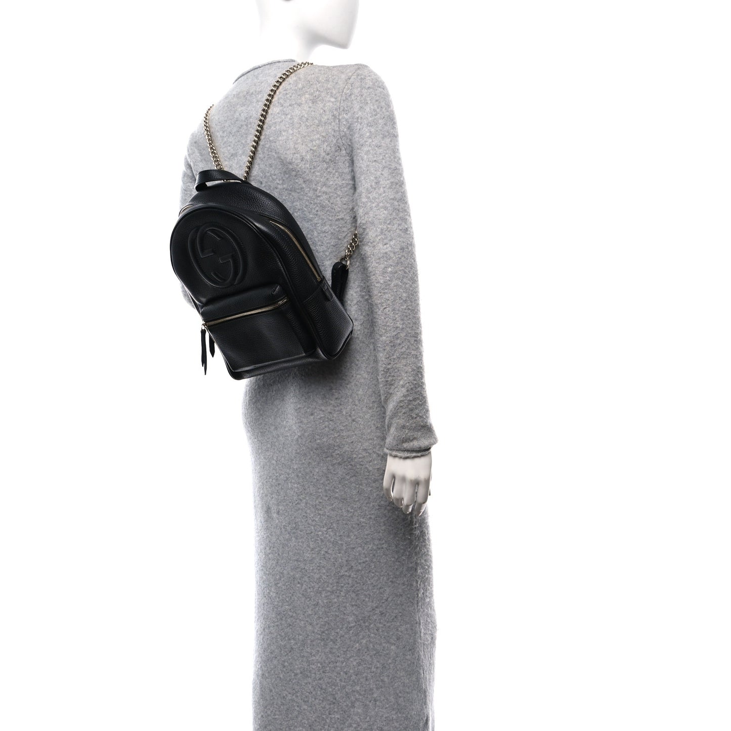 Pebbled Calfskin Soho Chain Backpack Black