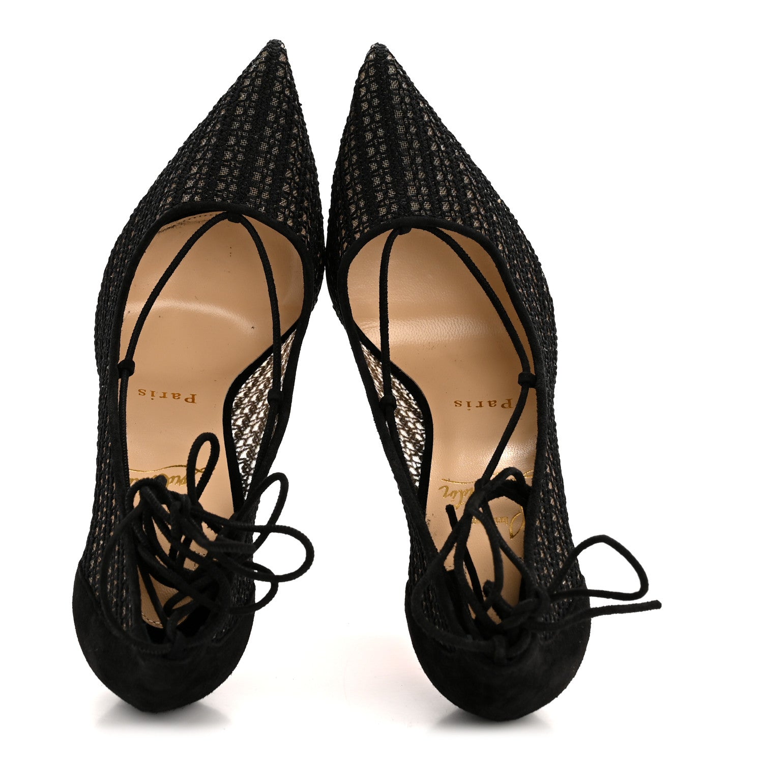 Christian Louboutin Rete Dentelle Chenette Peropik 100 Lace Up Pumps 37 Version Black 2 of 9