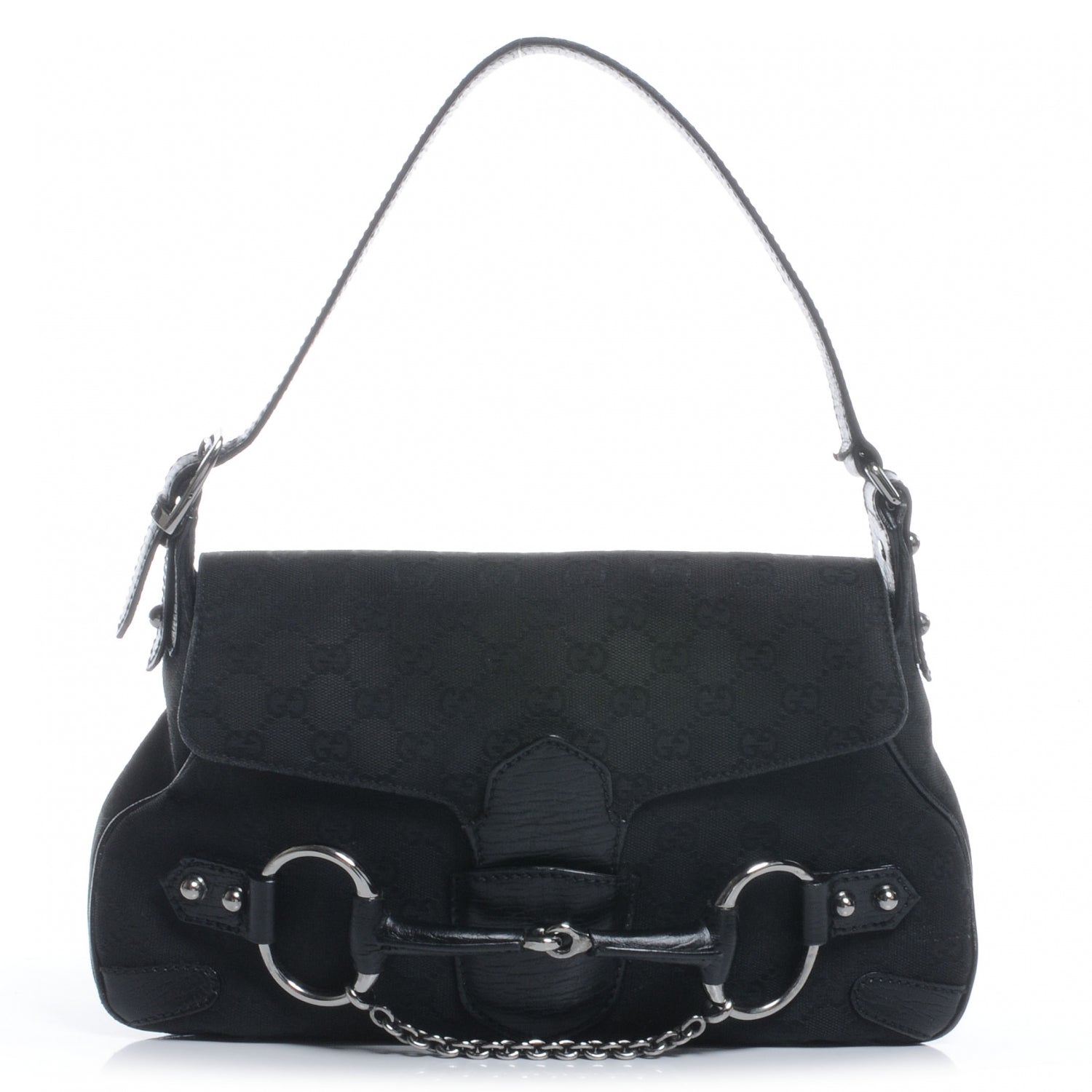 Gucci Monogram Horsebit Flap Bag Black 1 of 7