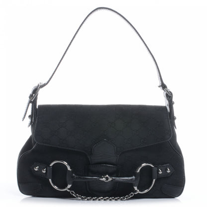 Gucci Monogram Horsebit Flap Bag Black 1 of 7