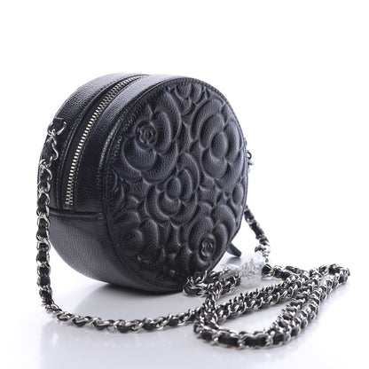 Chanel Caviar Camellia Embossed Round Clutch With Chain Black 3 of 11