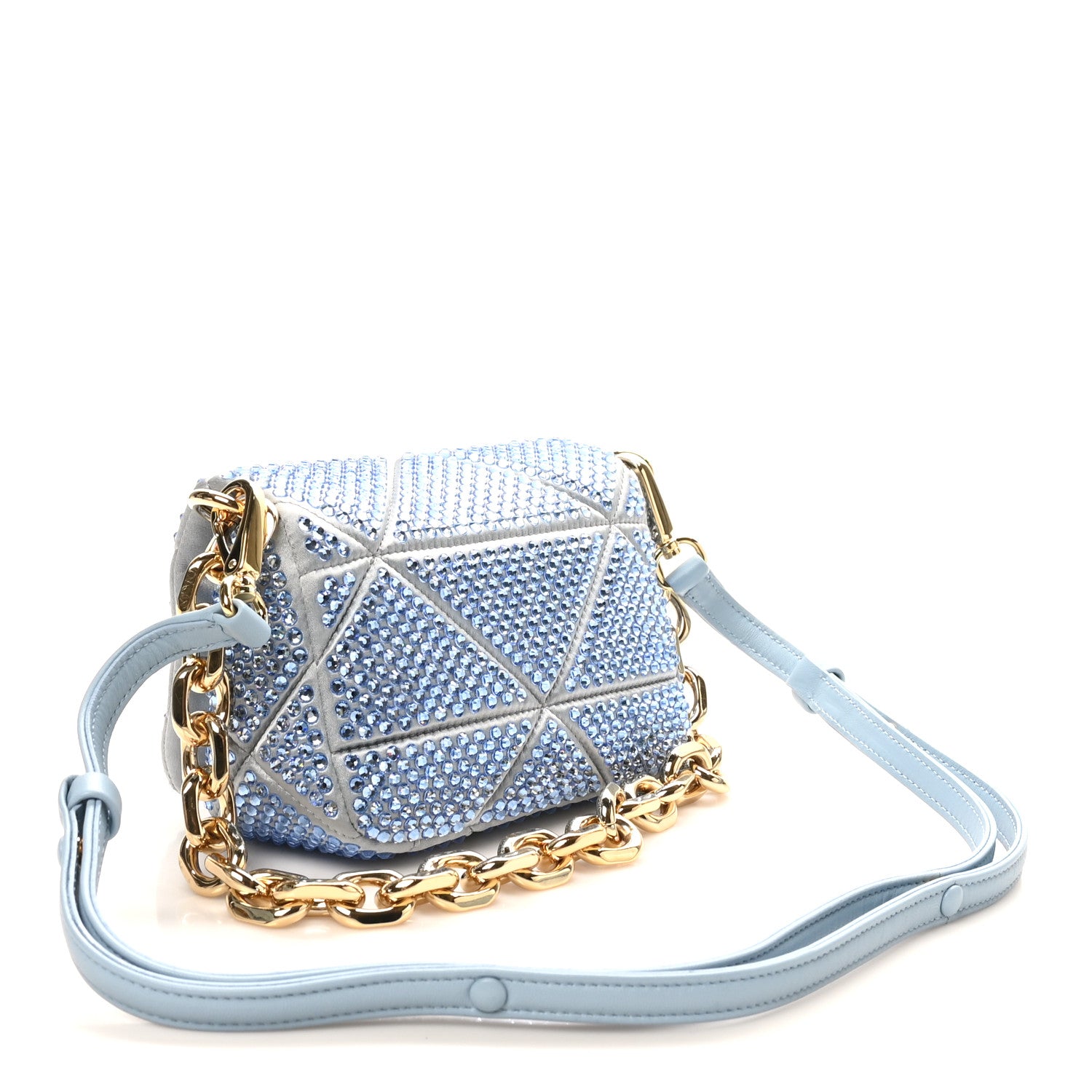 Prada Satin Crystal Mini Bag With Chain Celeste 1820212 – FASHIONPHILE