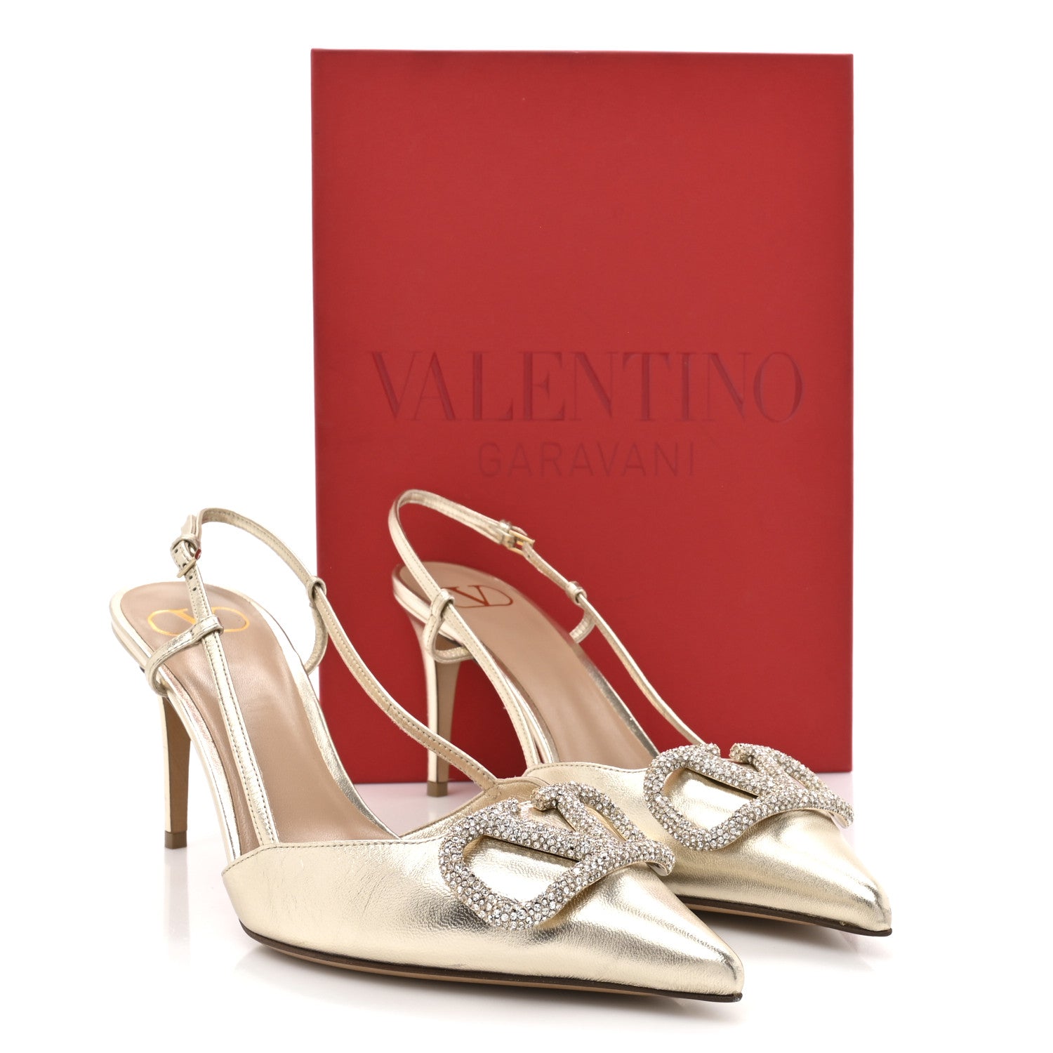 Valentino Garavani Metallic Nappa Crystal Vlogo Glow Slingback 80mm Pumps 41 Platino 10 of 10