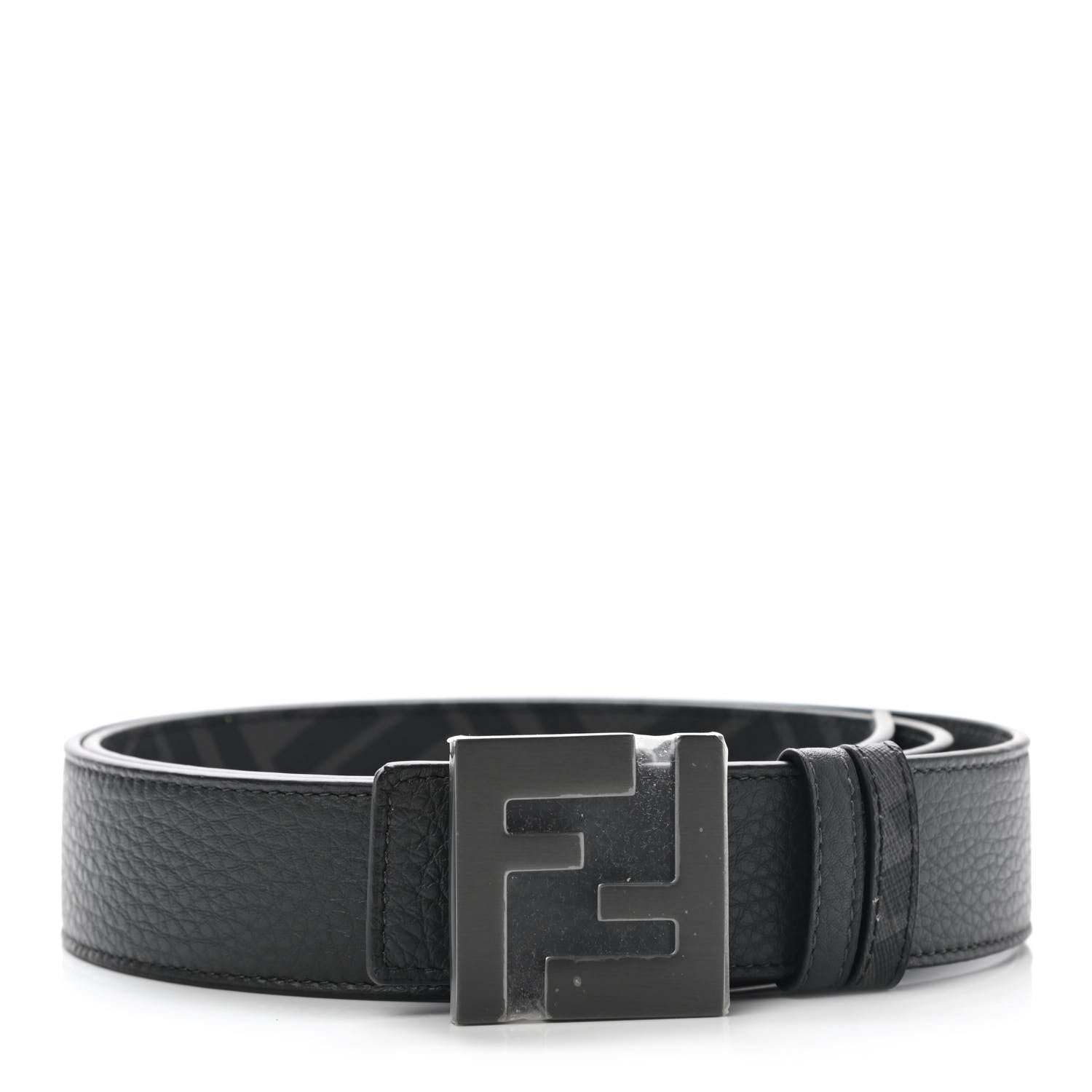 Fendi Cuoio Romano Glazed Fabric FF 1974 FF Buckle Reversible Belt 100 40 Asfalto Black 1 of 5