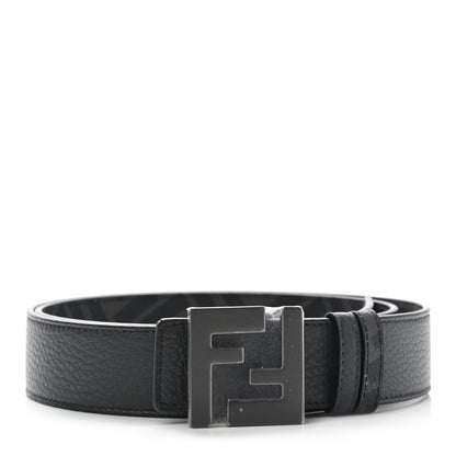 Fendi Cuoio Romano Glazed Fabric FF 1974 FF Buckle Reversible Belt 100 40 Asfalto Black 1 of 5