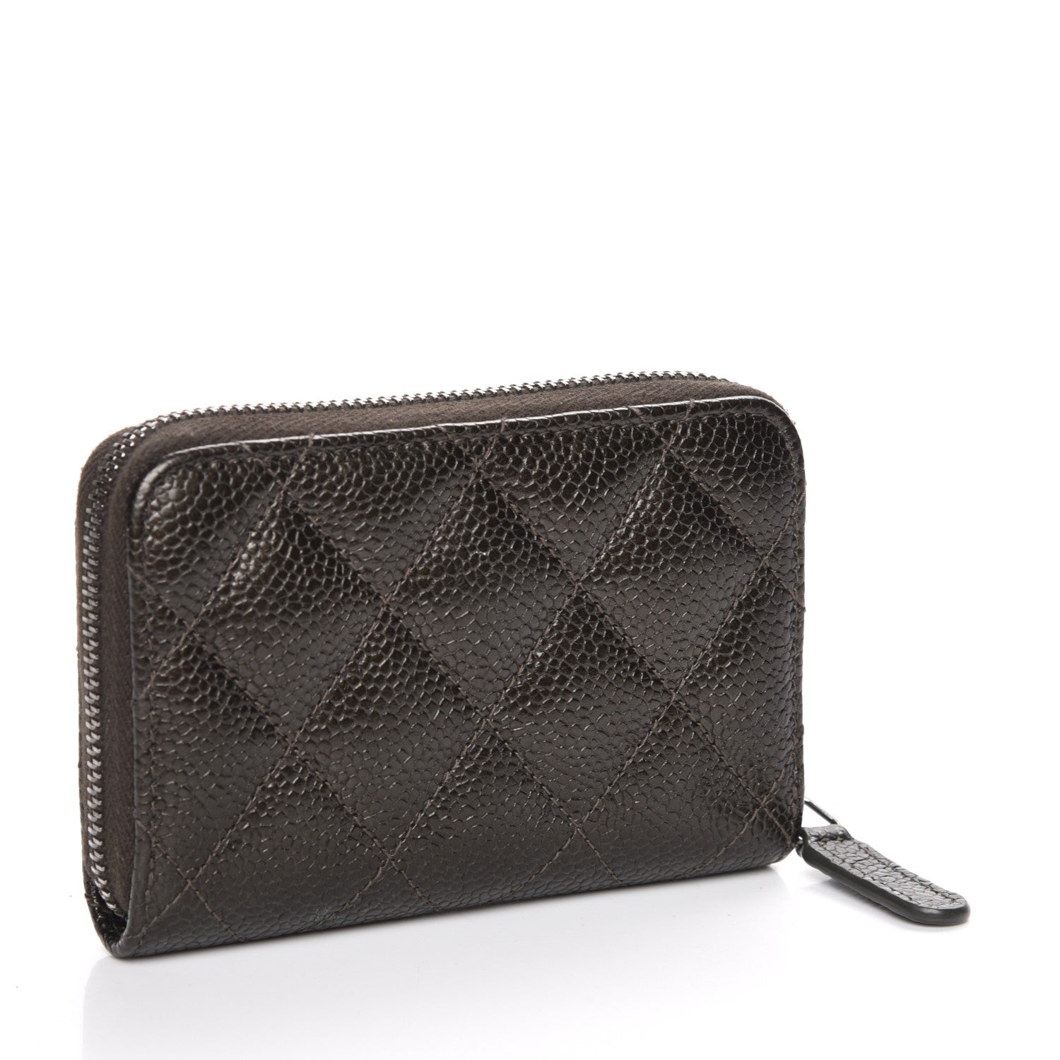 Chanel Caviar Quilted Zip Coin Purse Dark Green 3 of 7