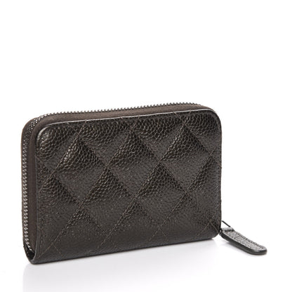 Chanel Caviar Quilted Zip Coin Purse Dark Green 3 of 7
