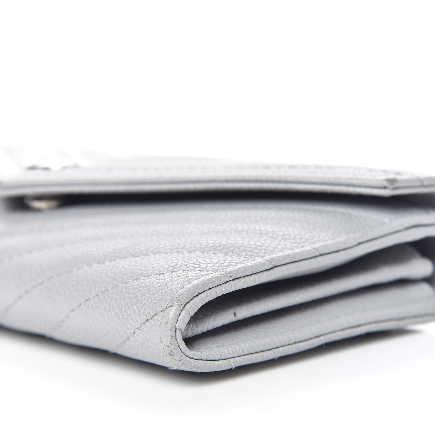 Caviar Chevron Quilted Large Gusset Flap Wallet Grey