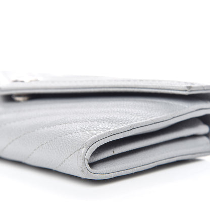 Chanel Caviar Chevron Quilted Large Gusset Flap Wallet Grey 14 of 17