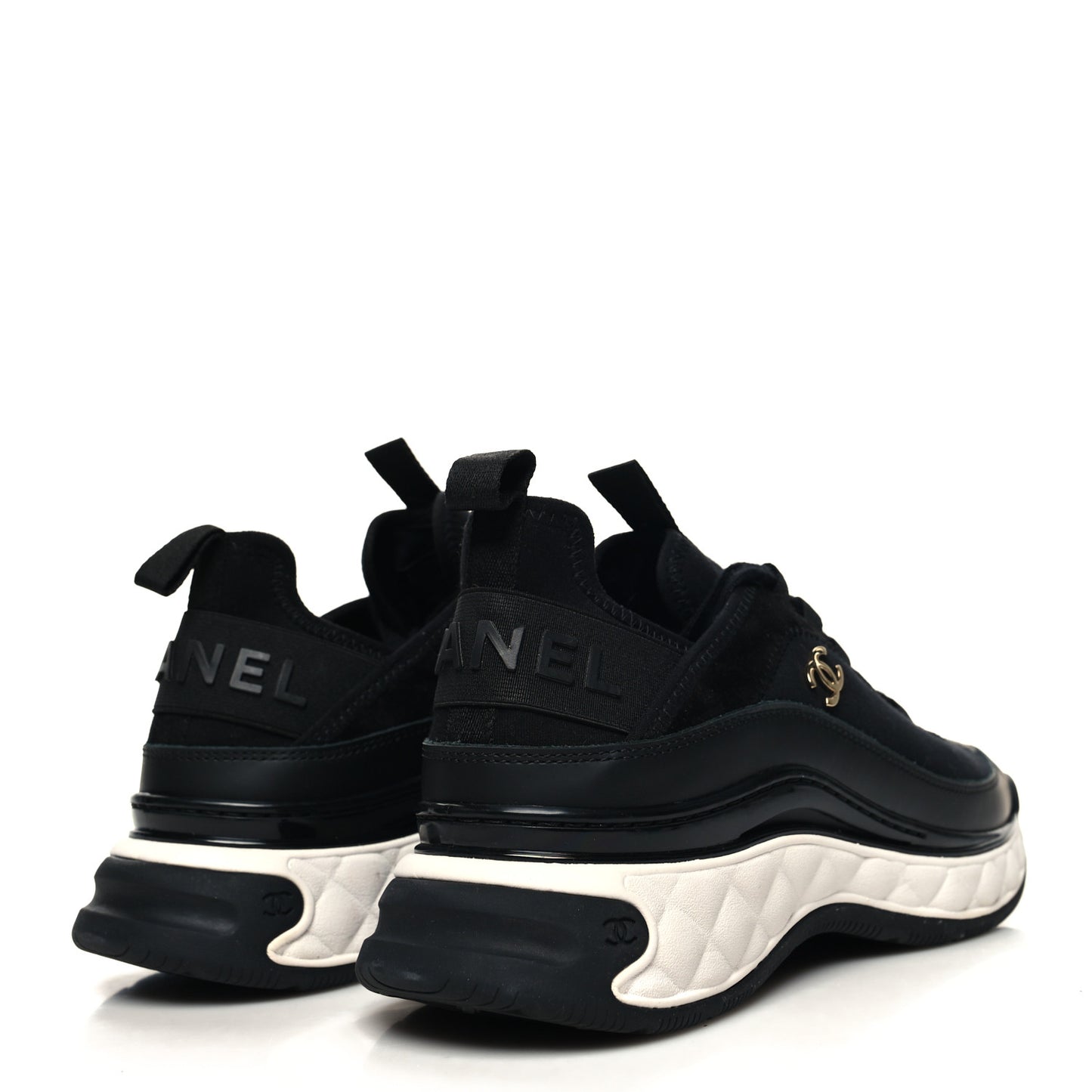 Velvet Calfskin Mixed Fibers CC Sneakers 38.5 Black