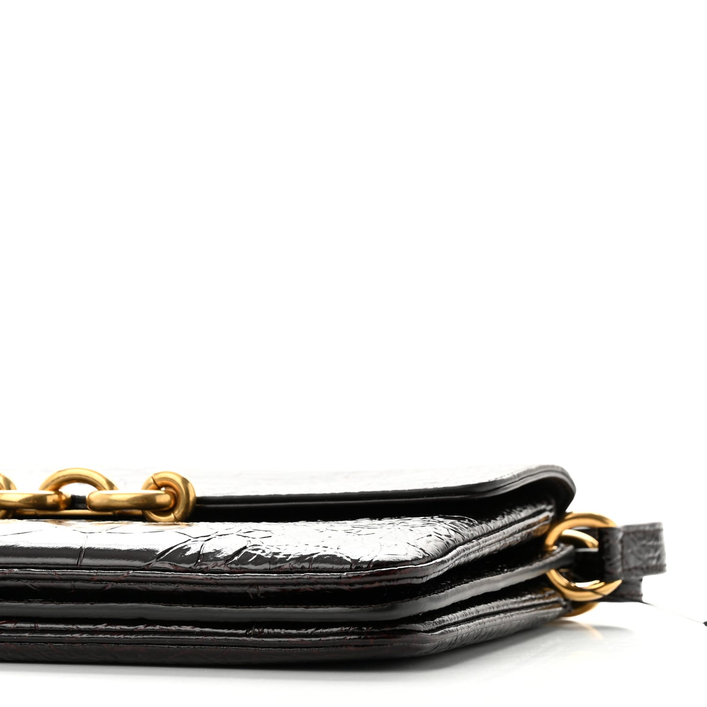 Shiny Crocodile Embossed Calfskin Le Maillon Satchel Coffee