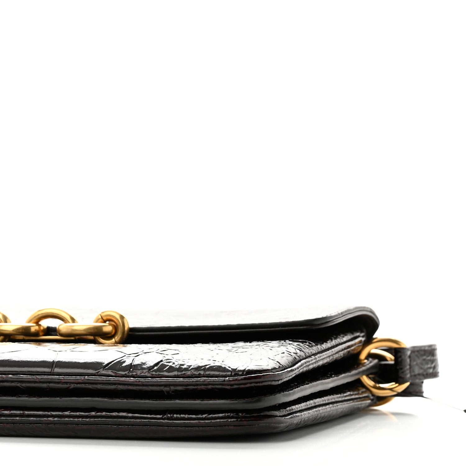 Saint Laurent Shiny Crocodile Embossed Calfskin Le Maillon Satchel Coffee 9 of 10