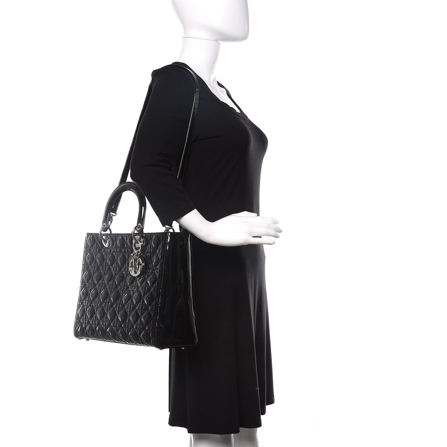 Patent Cannage Large Lady Dior Black
