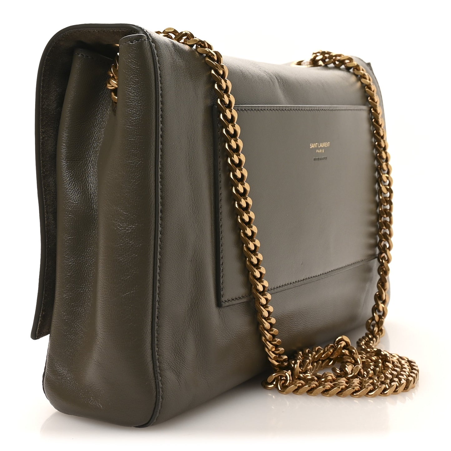 Smooth Calfskin Suede Medium Reversible Monogram Kate Satchel Olive