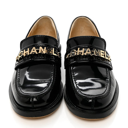 Chanel Shiny Calfskin Logo Loafers 35 Black 5 of 18