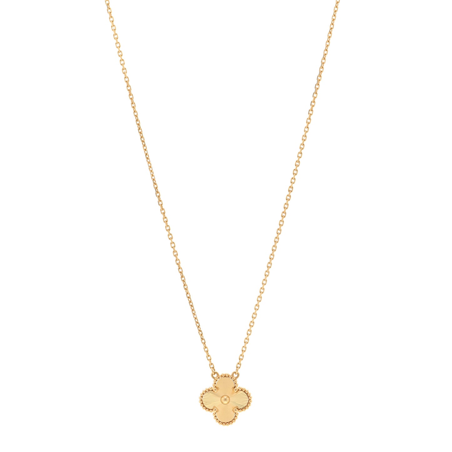 18K Yellow Gold Guilloche Vintage Alhambra Pendant Necklace