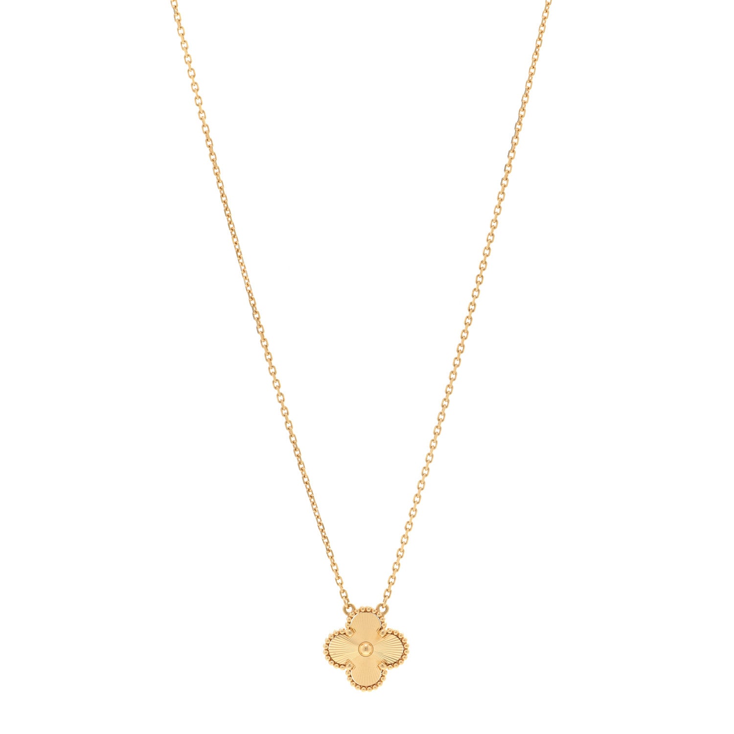 Van Cleef & Arpels 18K Yellow Gold Guilloche Vintage Alhambra Pendant Necklace 1 of 6