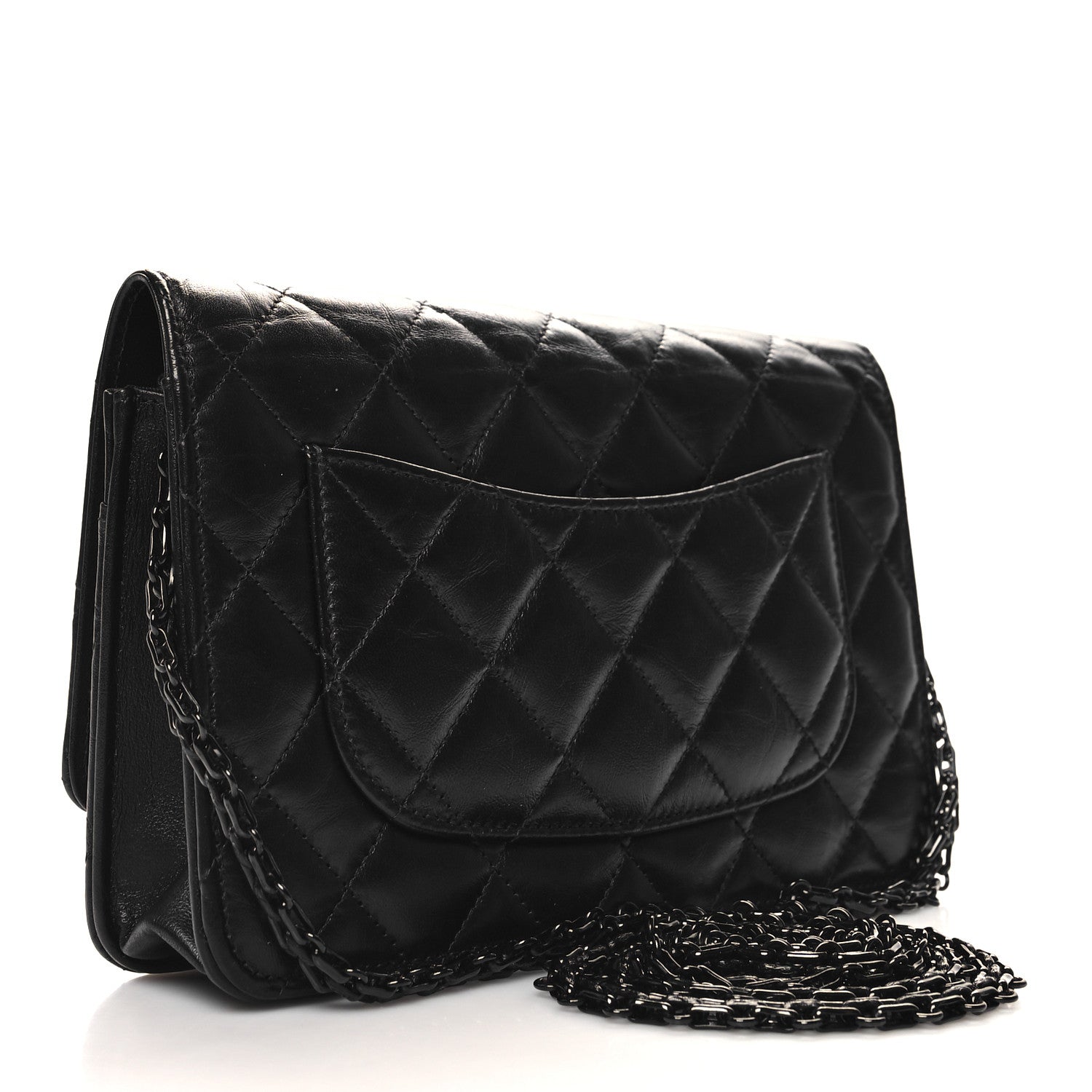 Chanel Aged Calfskin Quilted Reissue 2.55 Wallet On Chain WOC So Black 3 of 11
