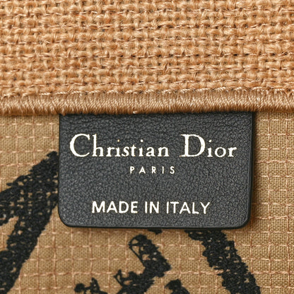 Christian Dior Canvas Jute Embroidered Medium Book Tote Black Beige 6 of 10