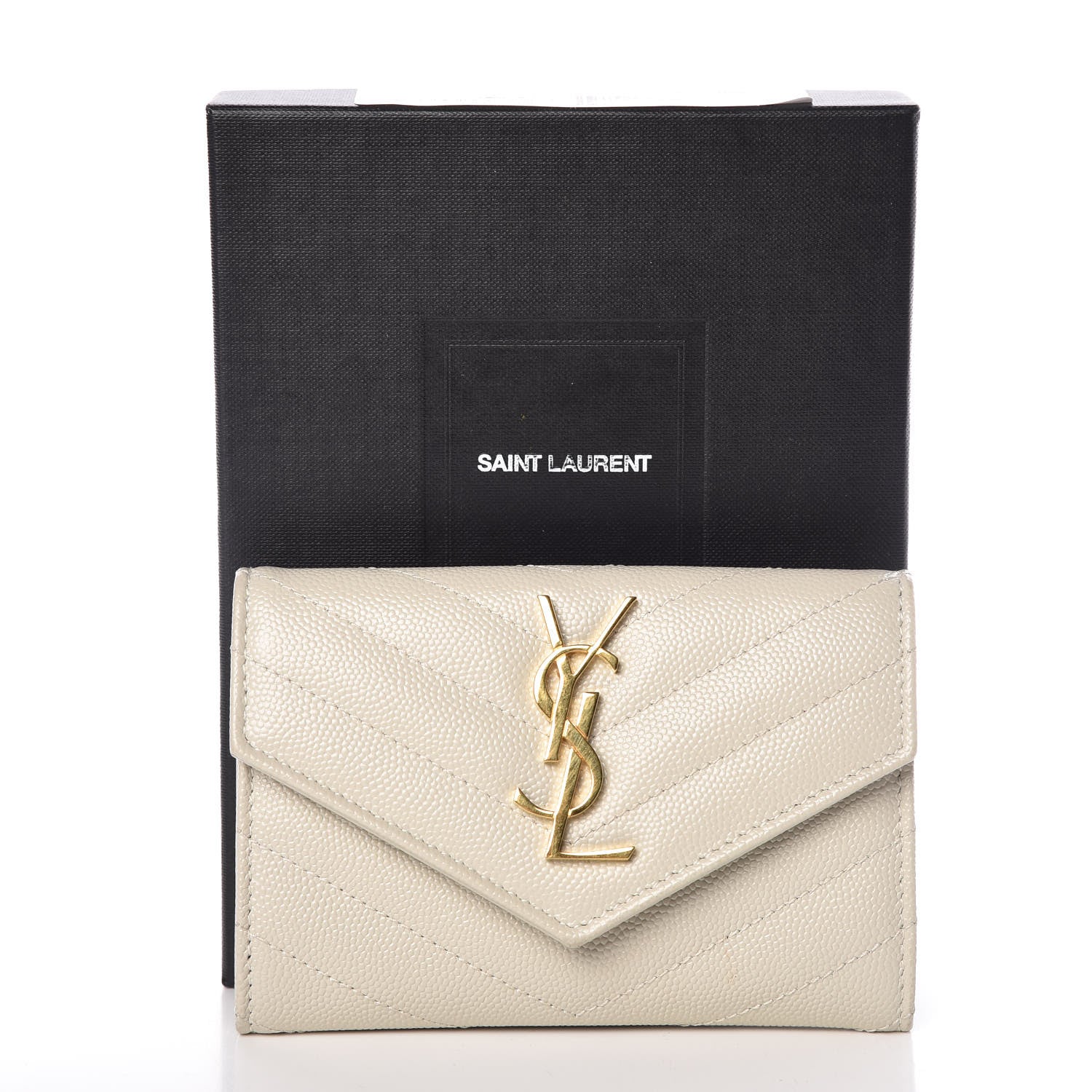 Saint Laurent Grain De Poudre Matelasse Chevron Small Monogram Envelope Wallet Crema Soft 11 of 11