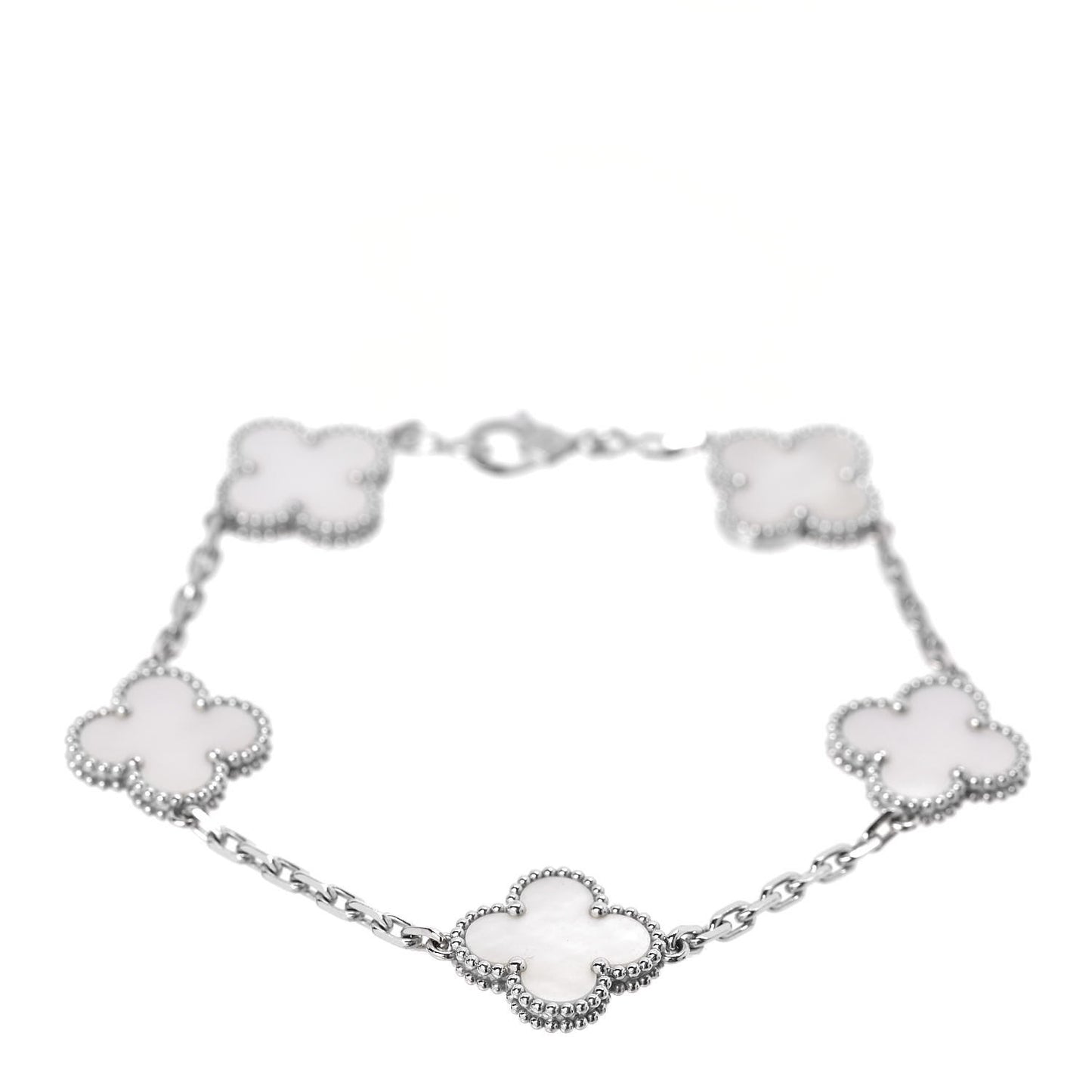 18K White Gold Mother of Pearl 5 Motifs Vintage Alhambra Bracelet