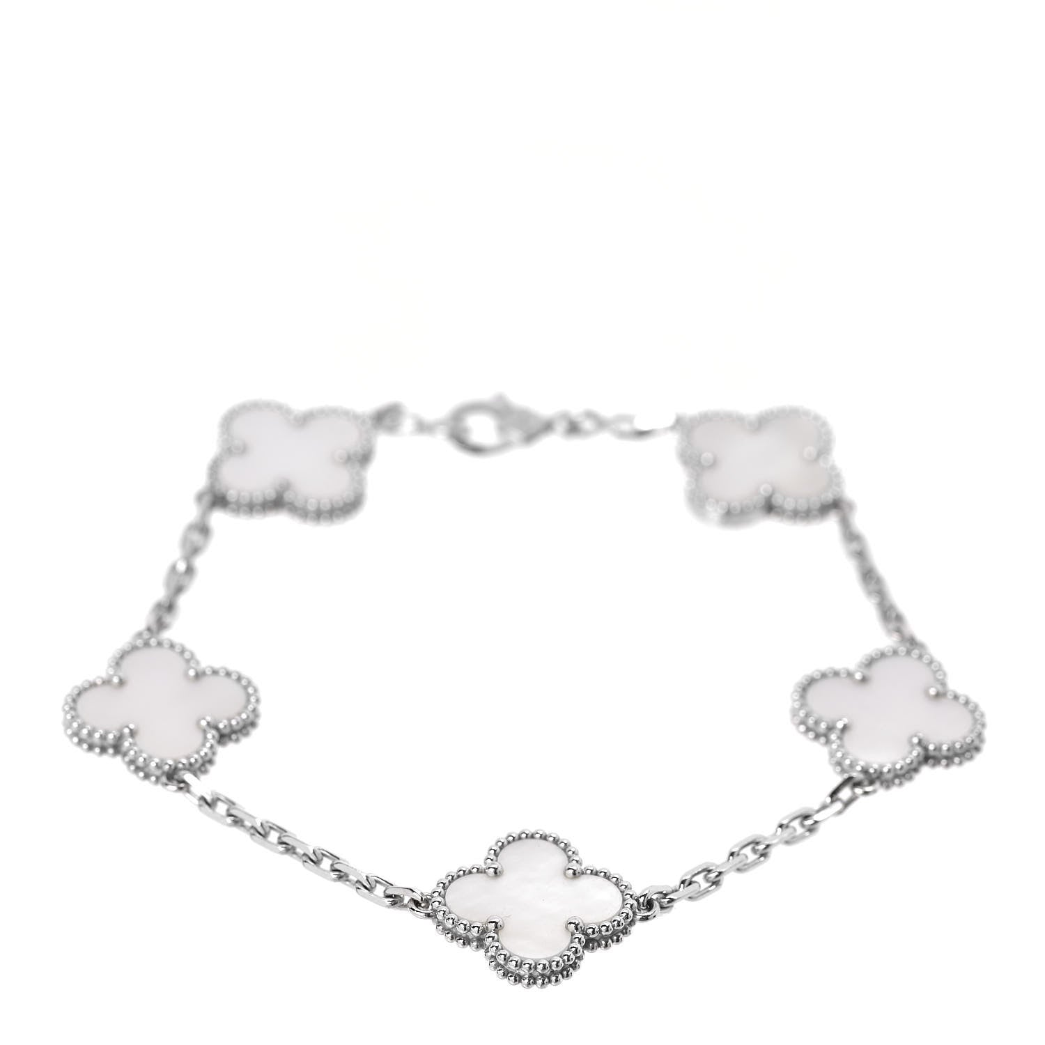 Van Cleef & Arpels 18K White Gold Mother of Pearl 5 Motifs Vintage Alhambra Bracelet 1 of 6