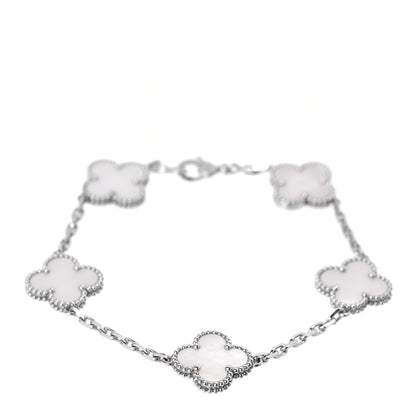 Van Cleef & Arpels 18K White Gold Mother of Pearl 5 Motifs Vintage Alhambra Bracelet 1 of 6