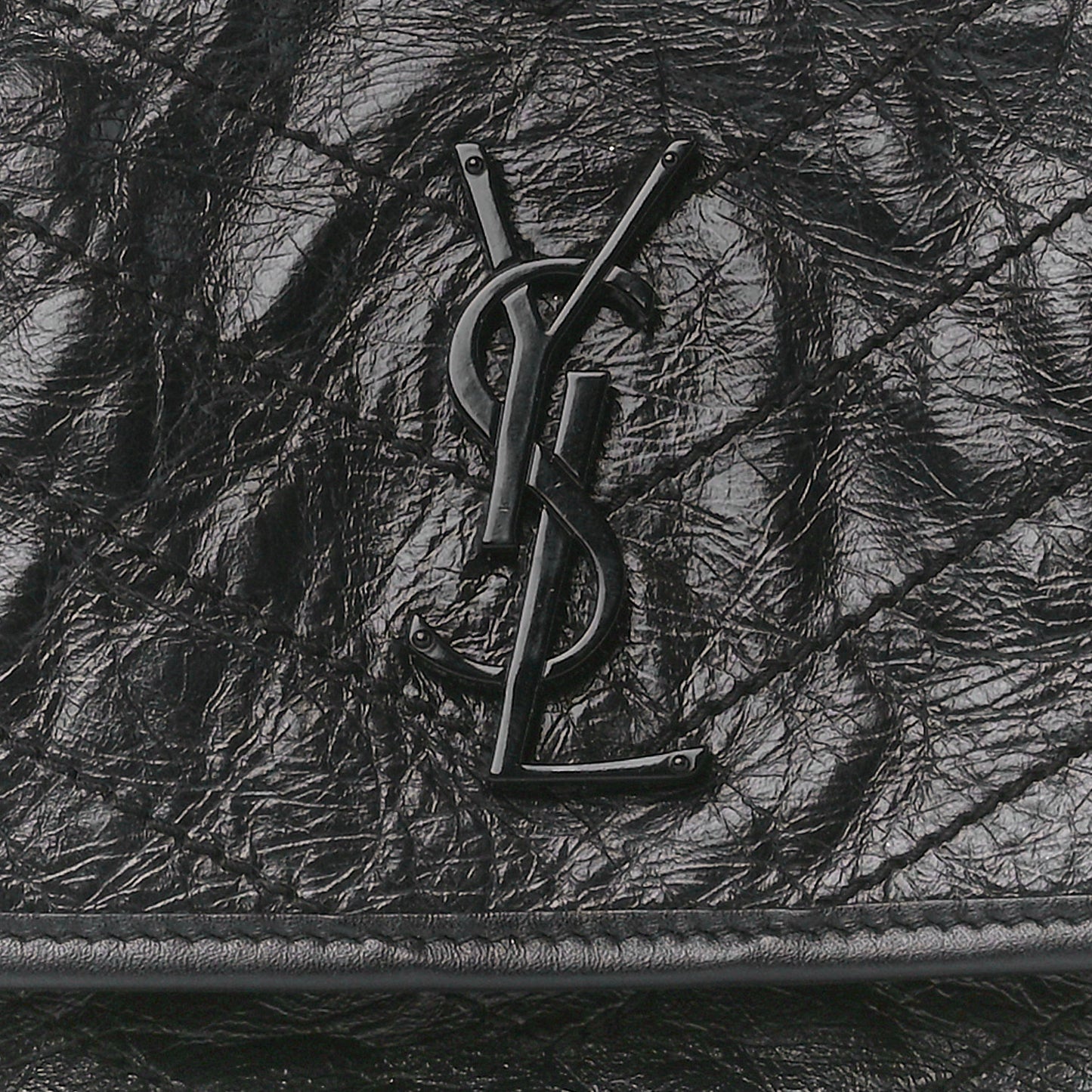 Crinkled Calfskin Matelasse Monogram Medium Niki Chain Satchel Black
