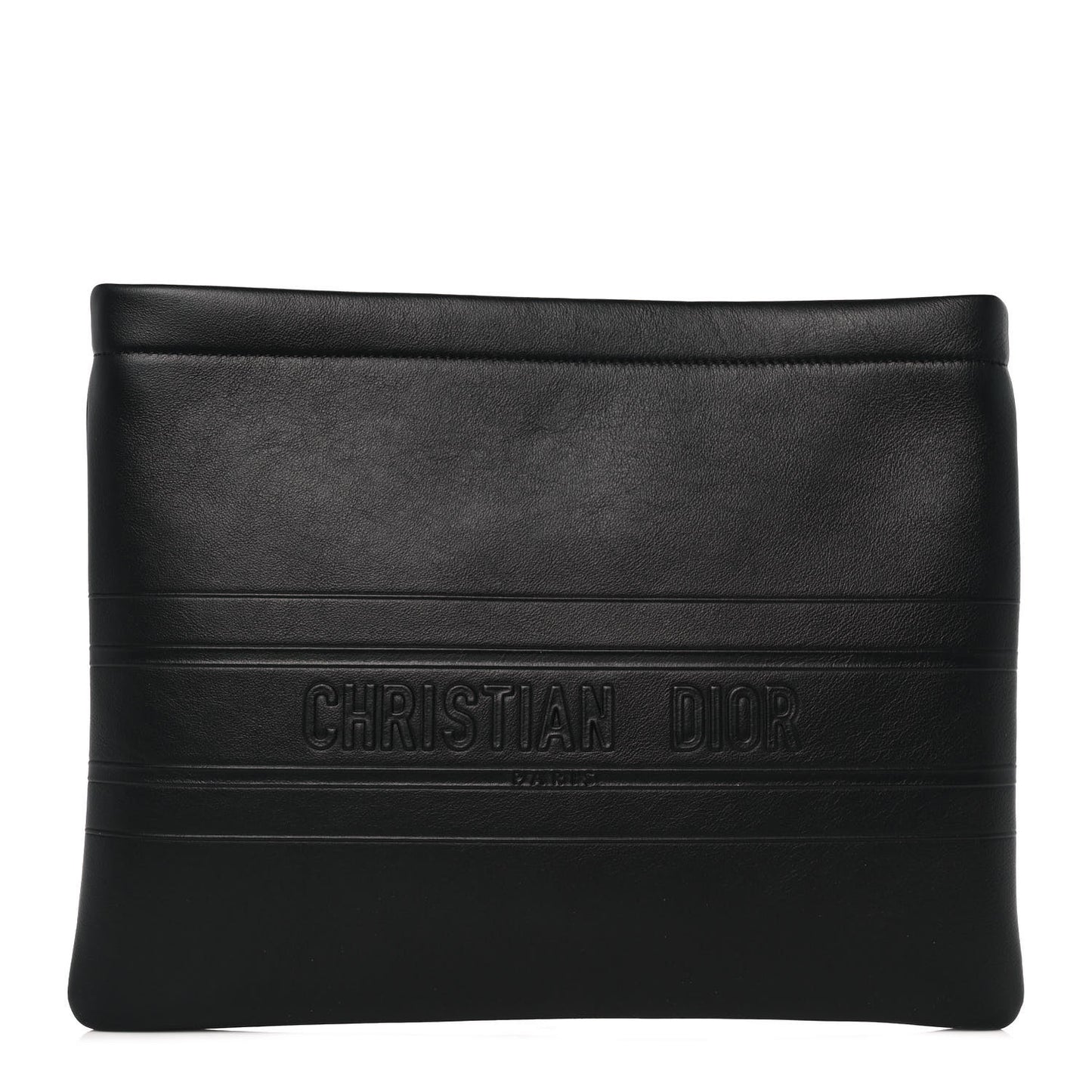 Calfskin Embossed Logo Zip Clutch Black