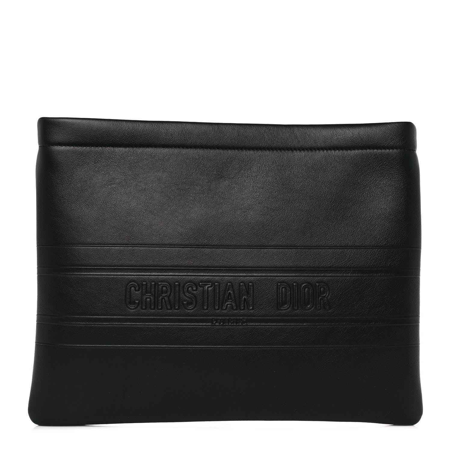 Christian Dior Calfskin Embossed Logo Zip Clutch Black 1 of 9