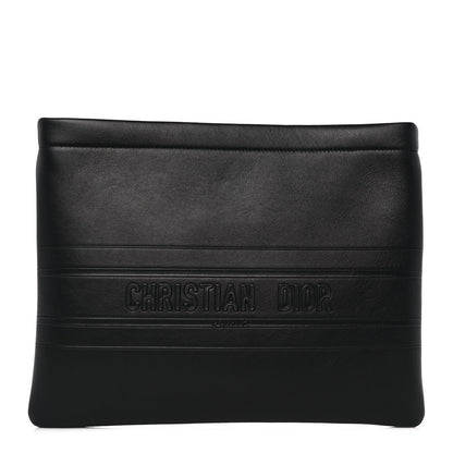 Christian Dior Calfskin Embossed Logo Zip Clutch Black 1 of 9