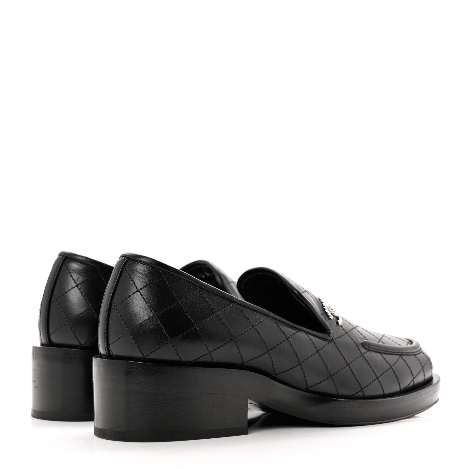 Chanel Calfskin Stitched CC Loafers 37 Black 4 of 9