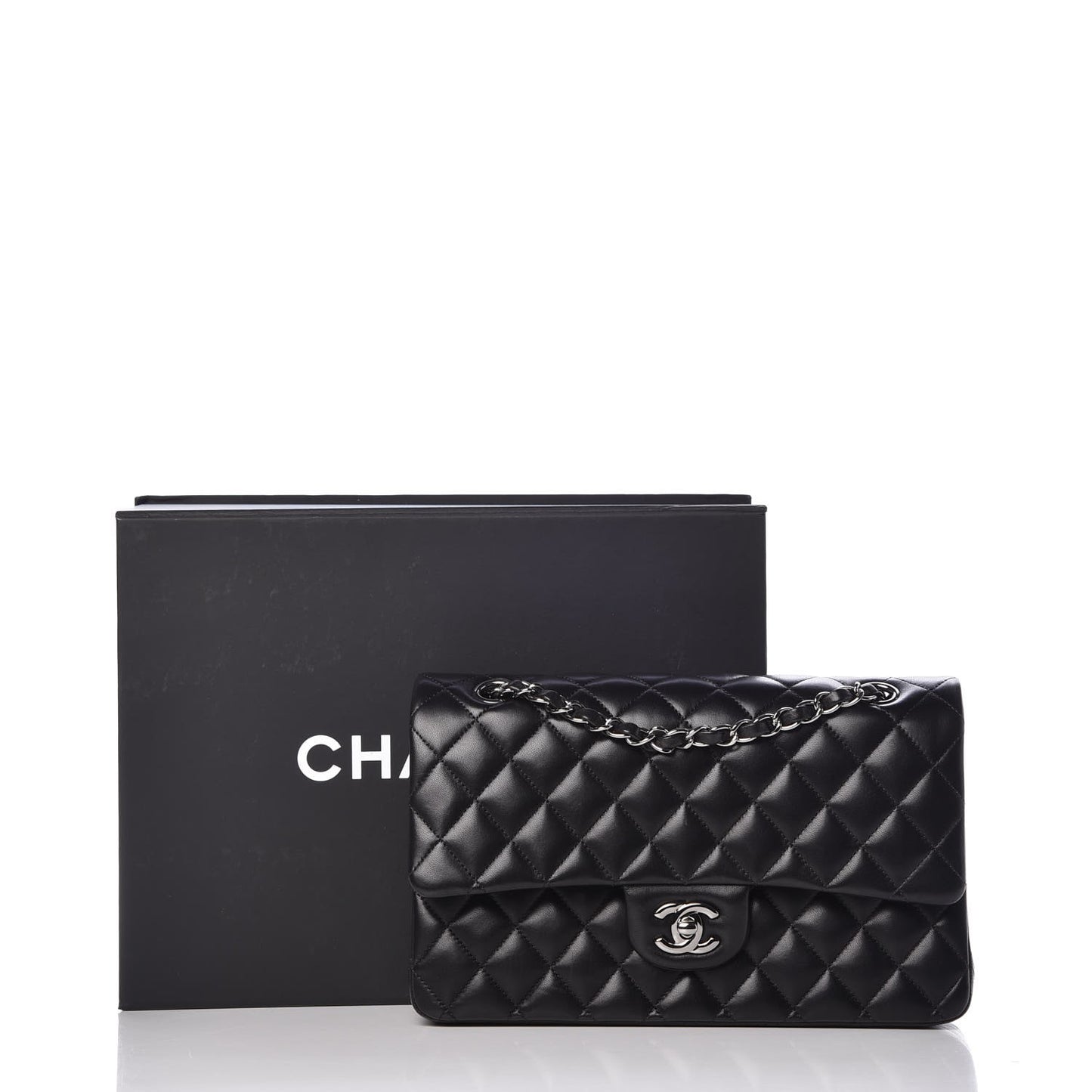 Lambskin Quilted Medium Double Flap Black