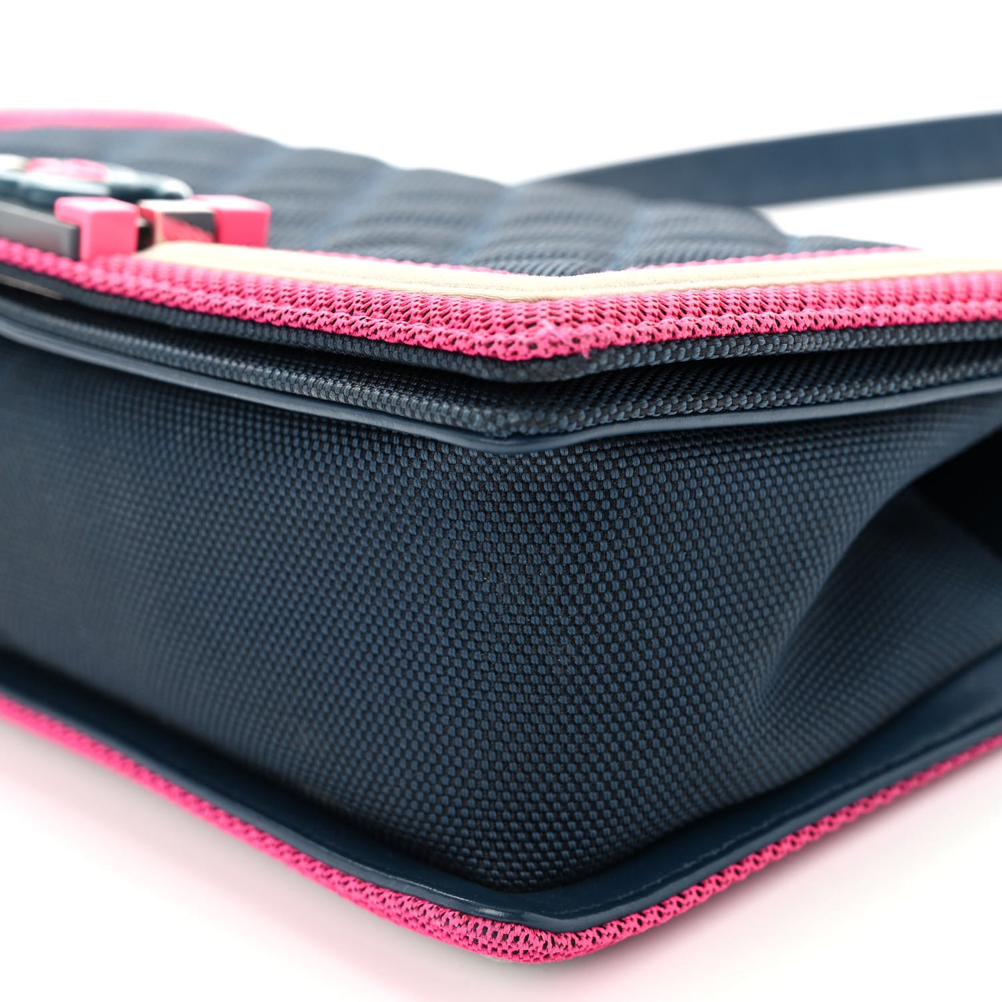 Canvas Quilted Medium Fluo Boy Flap Dark Navy Fuchsia Grey