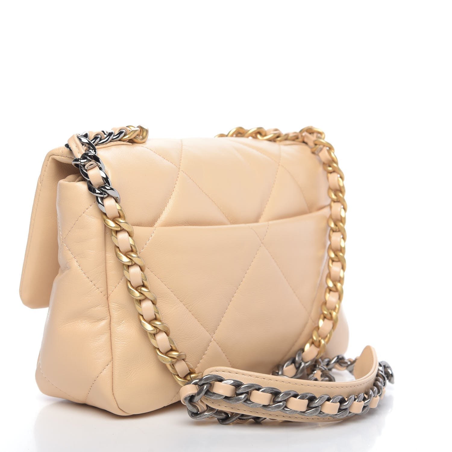Chanel Shiny Goatskin Quilted Medium Chanel 19 Flap Beige 4 of 11