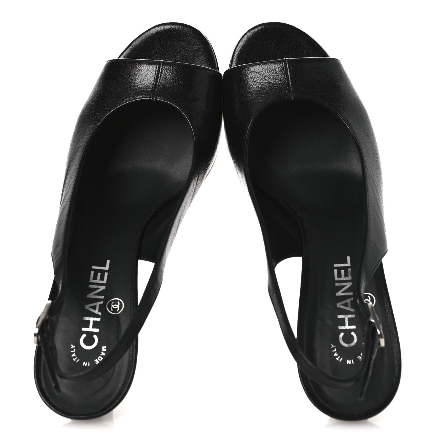 Chanel Goatskin Slingback Sandals 39.5 Black 2 of 12