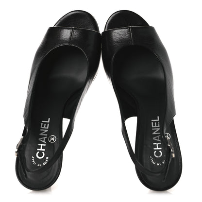 Chanel Goatskin Slingback Sandals 39.5 Black 2 of 12