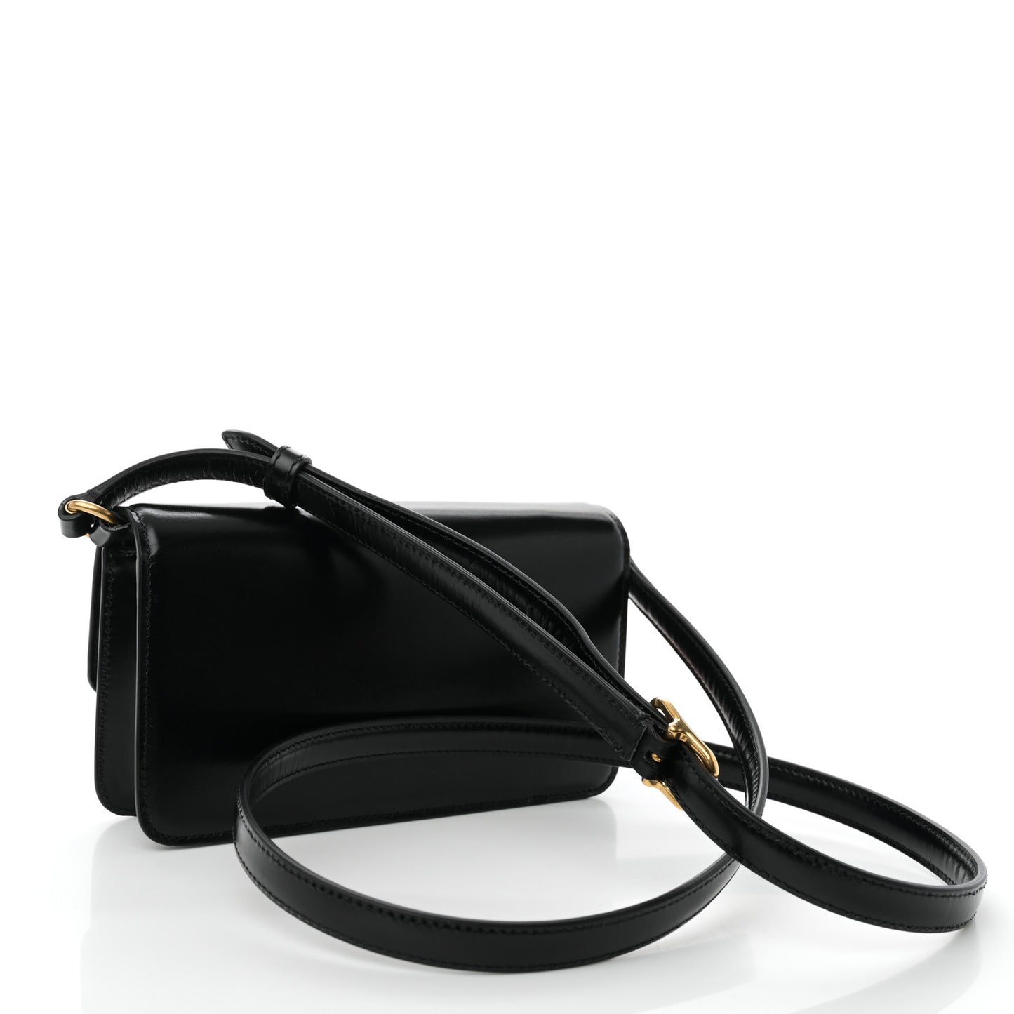 Shiny Calfskin Vlogo Small Shoulder Bag Black