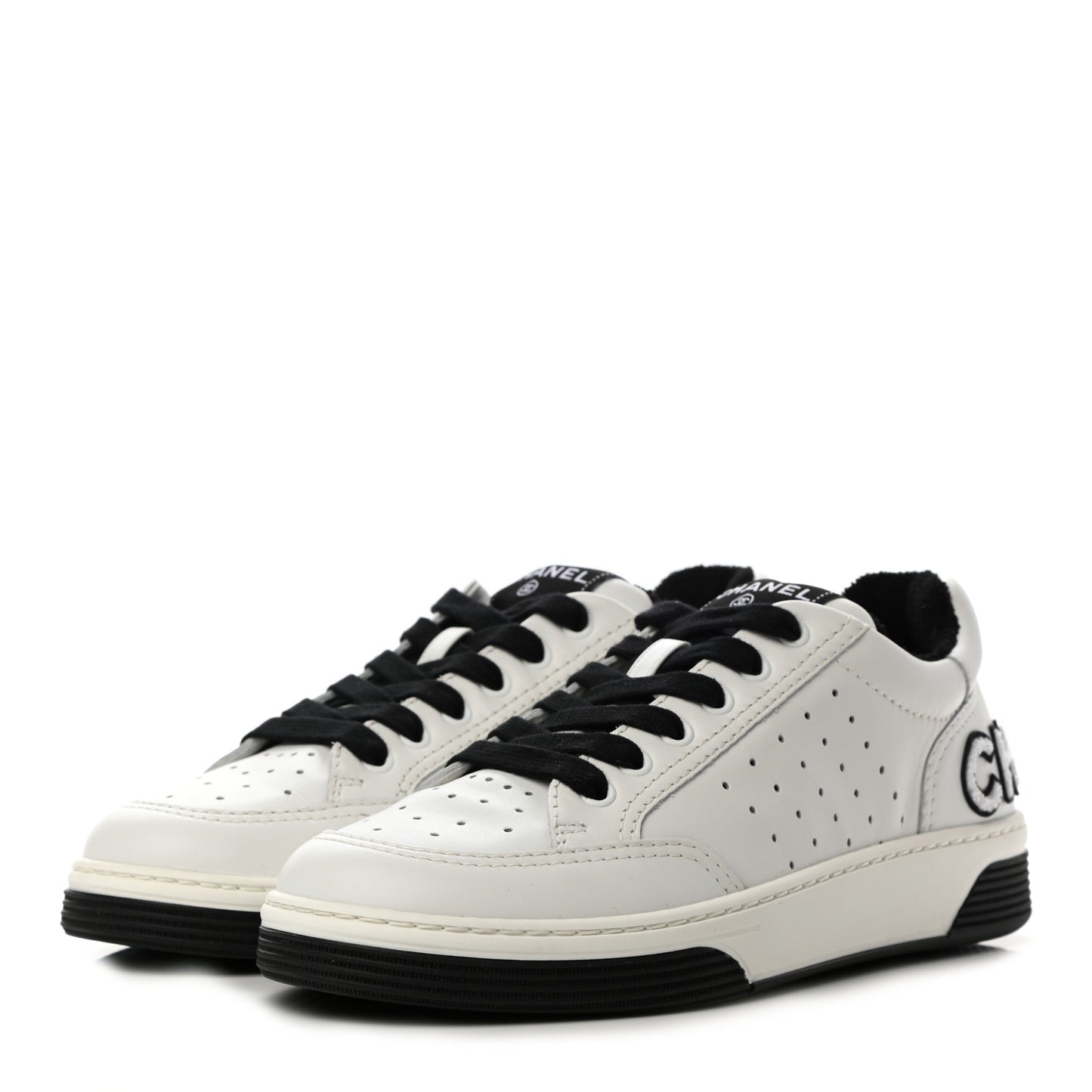 Calfskin Womens Logo Sneakers 38 Black White