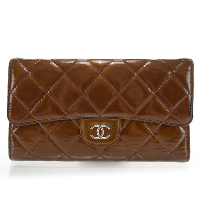 Chanel Patent Quilted Large Flap Wallet Bronze 1 of 12