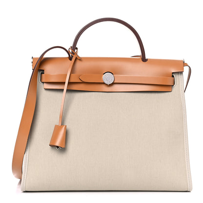 Hermes Military Toile Vache Hunter Herbag Zip 31 PM Beton Naturel 2 of 12