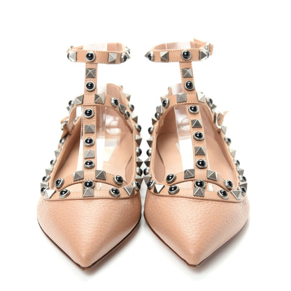 Valentino Garavani Pebbled Calfskin Onyx Rockstud Rolling Cage Ballerina Flats 35.5 Soft Noisette 2 of 11