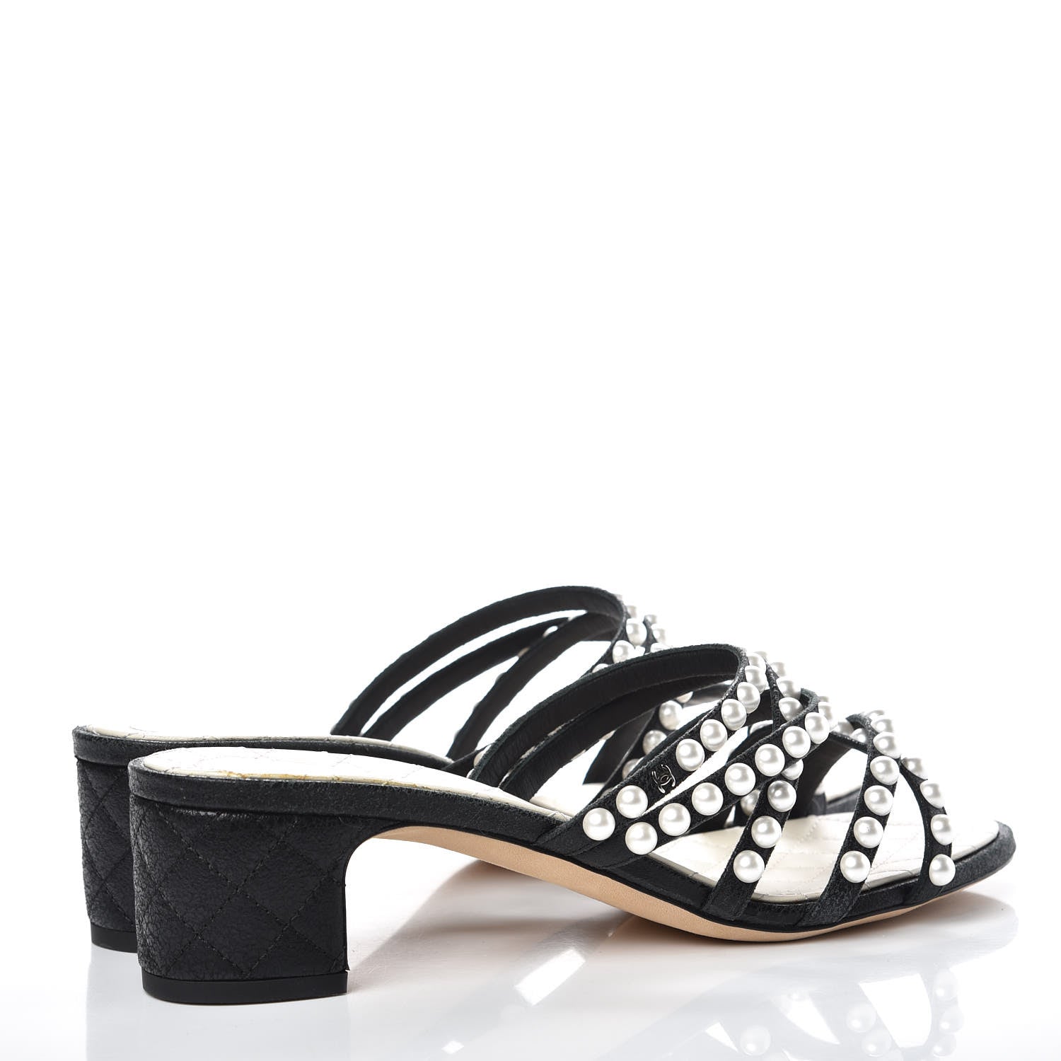 Chanel Crackled Lambskin Pearl Mules 40 Black 4 of 8