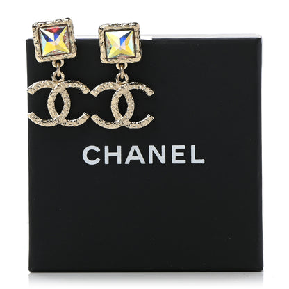 Chanel Iridescent Baguette Crystal CC Drop Earrings Gold 5 of 5