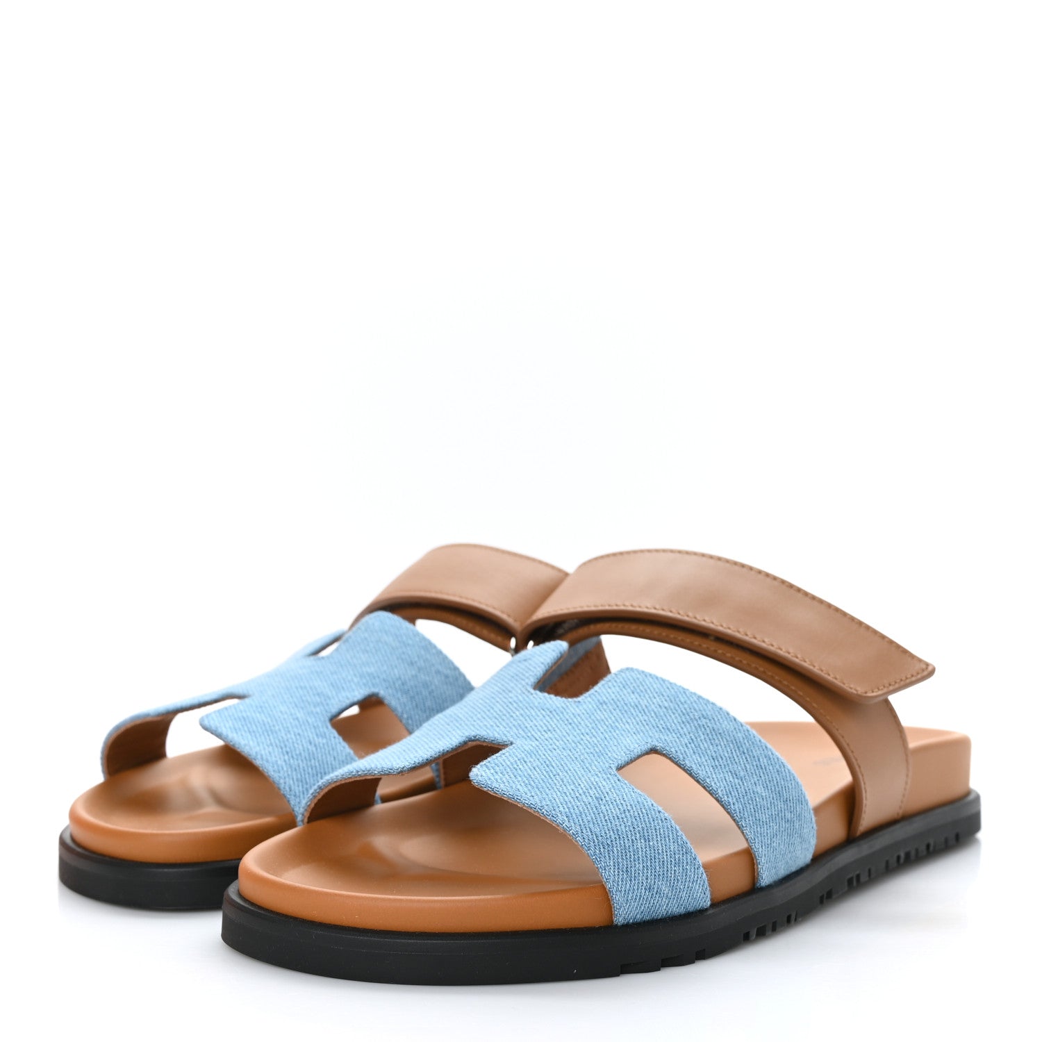 Hermes Denim Calfskin Womens Chypre Sandals 40.5 Bleu Clair Naturel 2 of 9