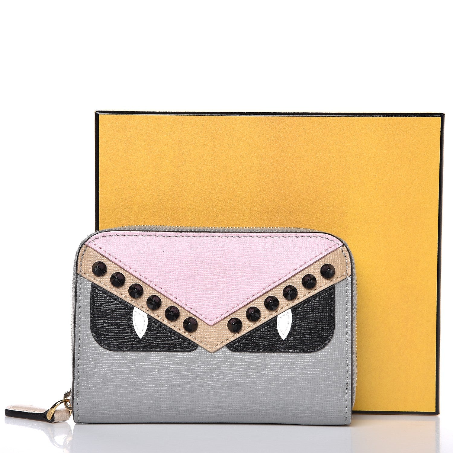 Fendi Vitello Elite Monster Eyes Studded Mini Zip Around Wallet Ghiaccio Black Multicolor 8 of 8