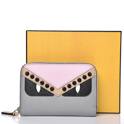 Fendi Vitello Elite Monster Eyes Studded Mini Zip Around Wallet Ghiaccio Black Multicolor 8 of 8